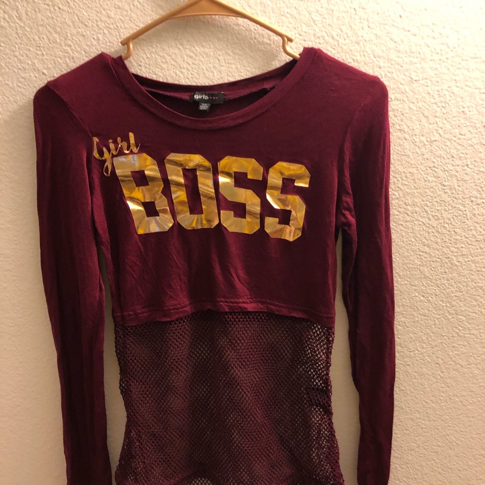Burgundy shirt with mesh bottom